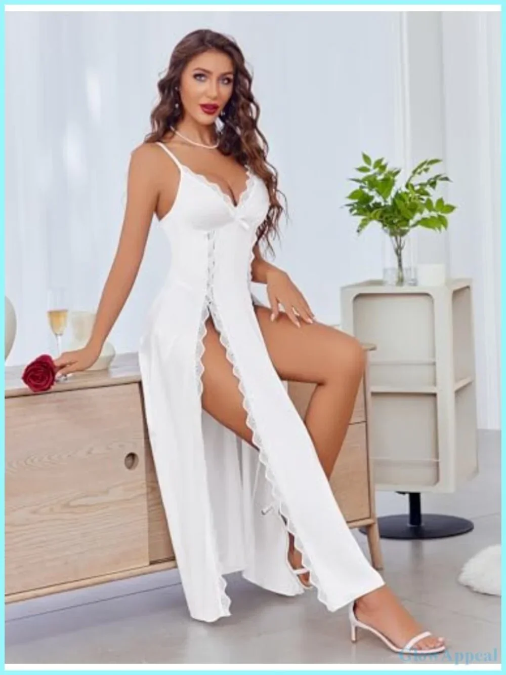Satin Babydoll Chemise Lingerie, V-Neck Nightgown, Side Split